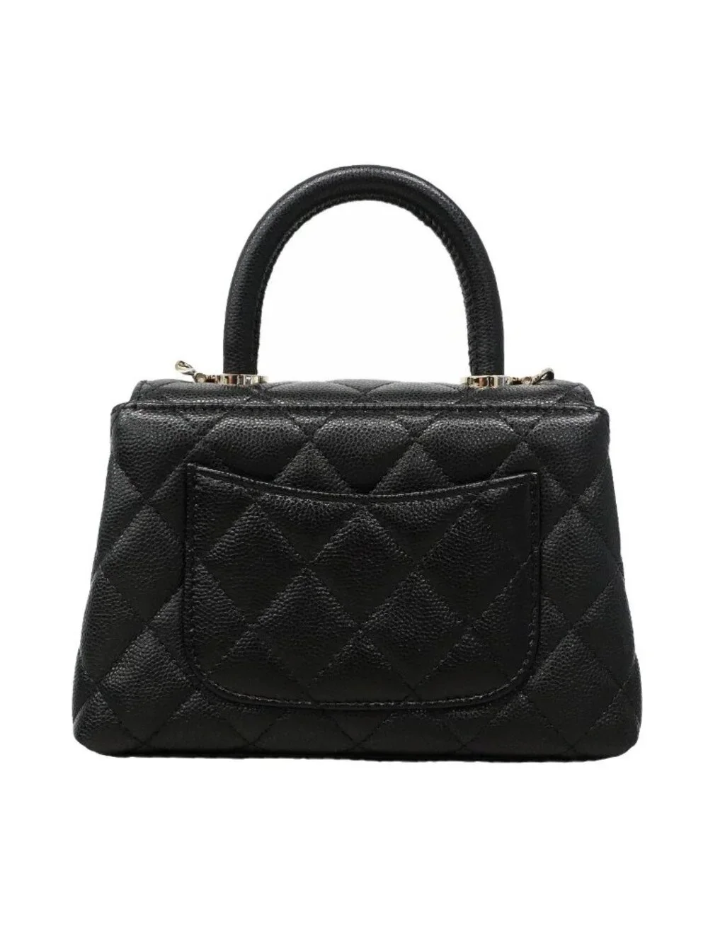 Chanel Handbag Coco Handle Caviar Leather Black Champagne Gold 2-Way Bag
